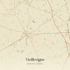 Fototapeta premium Vintage map of Vieillevigne, France.