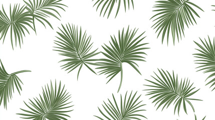 Tropical Fan Palm Leaf Pattern: Delicate fan palm leaves scattered in a seamless, repeating pattern, evoking a sense of freshness and natural beauty.