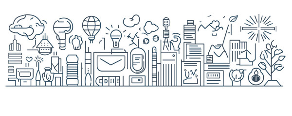 Creative doodle illustrations of science, technology, and urban architecture. Vector