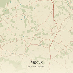 Fototapeta premium Vintage map of Vigoux, France.