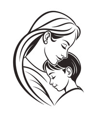 Minimalist icon  of  a Mother holding her baby