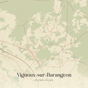 Vintage map of Vignoux-sur-Barangeon, France.
