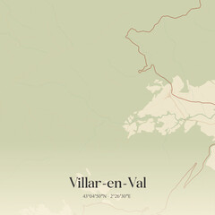 Fototapeta premium Vintage map of Villar-en-Val, France.