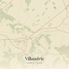 Fototapeta premium Vintage map of Villaudric, France.