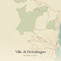 Fototapeta premium Vintage map of Ville-di-Pietrabugno, France.