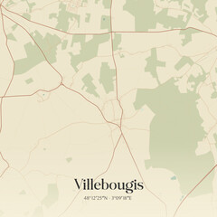 Vintage map of Villebougis, France. © Rezona