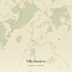 Fototapeta premium Vintage map of Villechenève, France.