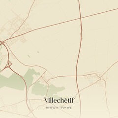 Fototapeta premium Vintage map of Villechétif, France.
