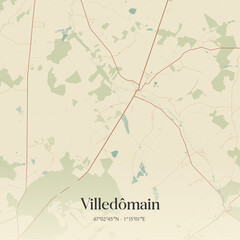 Fototapeta premium Vintage map of Villedômain, France.