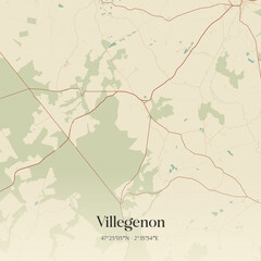 Fototapeta premium Vintage map of Villegenon, France.