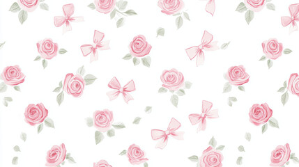 Rose and Bow Pattern: A delicate pattern of watercolor-style roses and bows, their soft hues and elegant design creating a romantic and enchanting feel.
