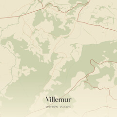 Obraz premium Vintage map of Villemur, France.