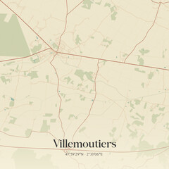 Obraz premium Vintage map of Villemoutiers, France.