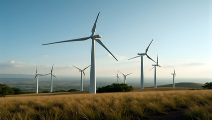 Windmill Farm Generating Renewable Energy in Rural Landscape