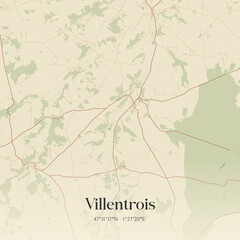 Fototapeta premium Vintage map of Villentrois, France.