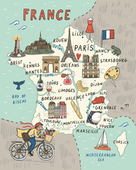 France travel hand drawn vector illustration. Traveling around the world.
