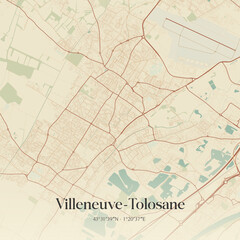 Obraz premium Vintage map of Villeneuve-Tolosane, France.