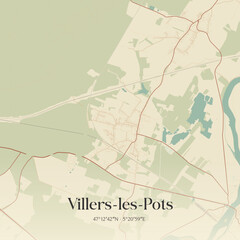 Obraz premium Vintage map of Villers-les-Pots, France.