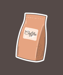 Pack of coffee beans. Minimalistic and modern design with coffee beans branch.