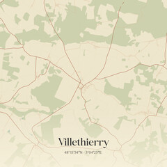 Vintage map of Villethierry, France. © Rezona