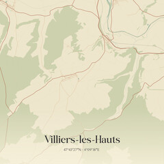 Obraz premium Vintage map of Villiers-les-Hauts, France.