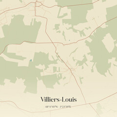 Vintage map of Villiers-Louis, France. © Rezona