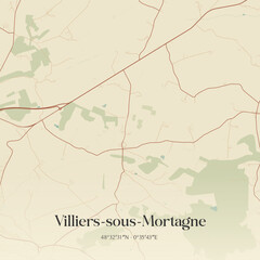 Fototapeta premium Vintage map of Villiers-sous-Mortagne, France.