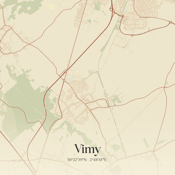Vintage map of Vimy, France.