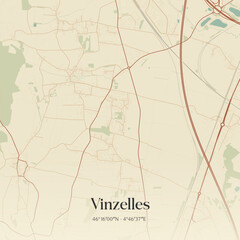 Fototapeta premium Vintage map of Vinzelles, France.