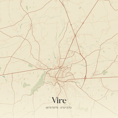 Vintage map of Vire, France.