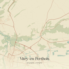 Fototapeta premium Vintage map of Vitry-en-Perthois, France.