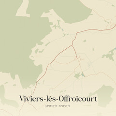 Obraz premium Vintage map of Viviers-lès-Offroicourt, France.