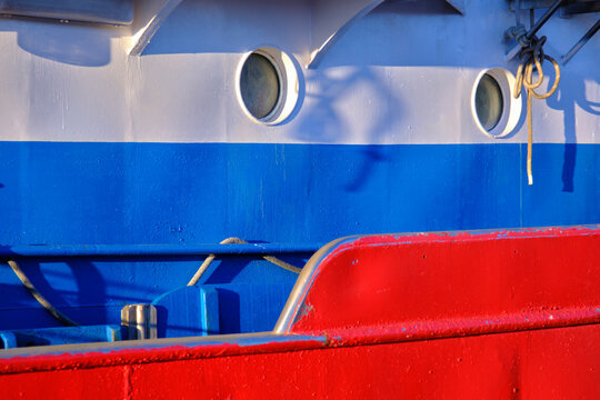 Vibrant nautical design with red and blue colors