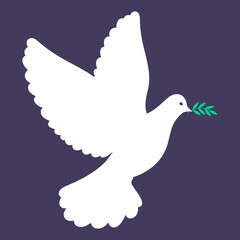 White peace dove with green branch in beak