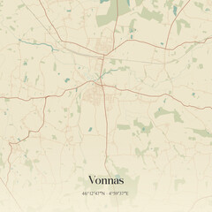 Fototapeta premium Vintage map of Vonnas, France.