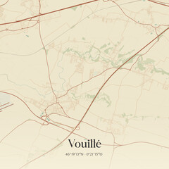 Fototapeta premium Vintage map of Vouillé, France.
