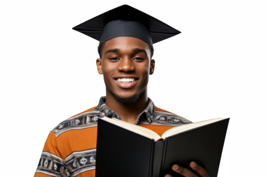Happy Graduate Student Holding Book – Academic Success