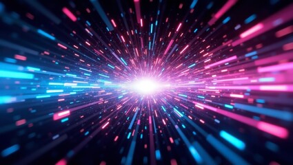 Abstract Neon Light Speed Lines Background with Futuristic Glow Effect