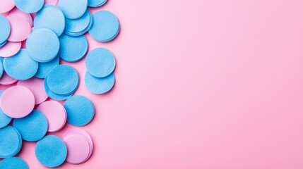 Obraz premium Pastel Pink and Blue Confetti Gradient on Textured Background - Minimalist Party Theme for Graphic Design, Greeting Cards, and Social Media Posts
