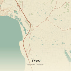 Vintage map of Yves, France.