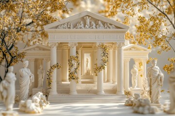 Obraz premium Golden Olive Branches Adorn Ancient Greek Temple in Serene Garden