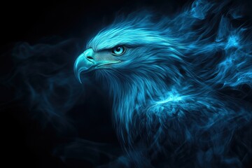 Fiery Blue Eagle Portrait in Smoky Night