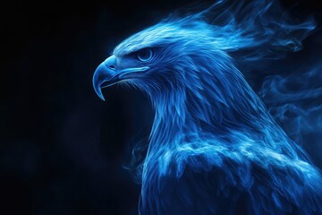 Fiery Blue Eagle Profile Against Dark Background