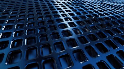Naklejka premium Abstract metallic grid surface with blue reflections and perspective