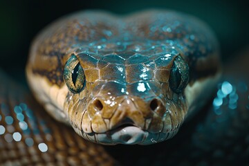 Fototapeta premium Intriguing Close-Up The Mesmerizing Gaze of a Python, Unveiling Nature's Beauty