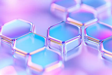 Abstract iridescent hexagons, pastel background, futuristic design, tech concept