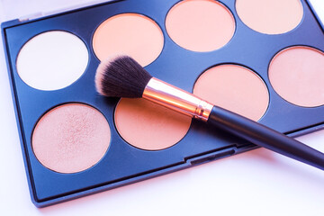 makeup cosmetic palette and beauty brush