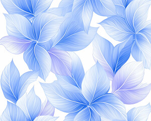 Blue floral pattern; delicate leaves, white background; textile design