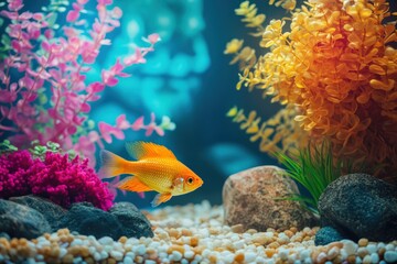 Naklejka premium Creating a vibrant habitat in an aquarium with healthy fish and plants. Generative AI