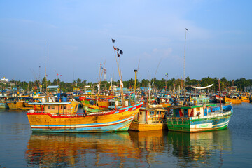 Fishing boats in Beruwala harbour, Sri Lanka, Asia